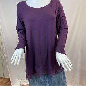 Caite boho high low long purple top w ruffle hem